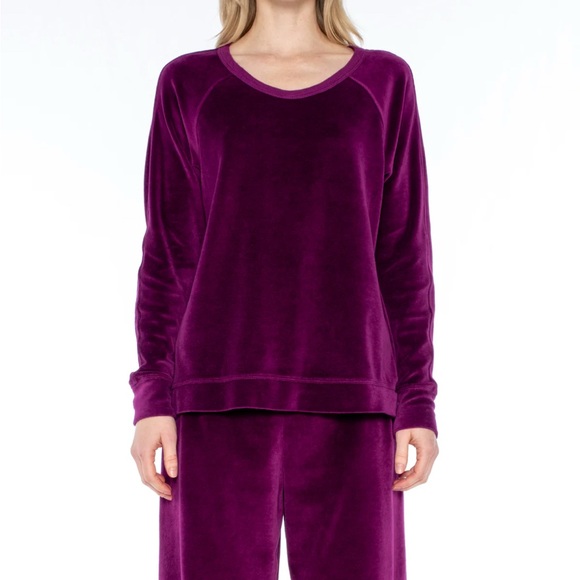 SOLD! WILT Black Velour Set - L/S Raglan Tunic Sweatshirt Wide Leg Pull On Pant - Picture 13 of 14